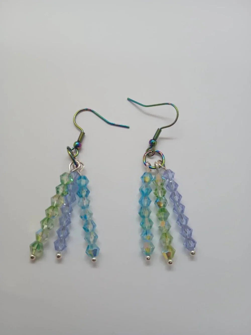 Tri-Color Glass Bicone Bead Fringe Dangle Earrings - Picture 3 of 5